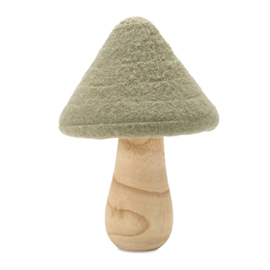 Green & Brown Glittered Wool Mushroom Décor Set
